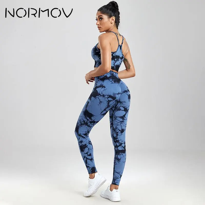 NORMOV Newest Tie Dye Yoga Sets Printing 1/2/3 PCS Gym Set For Women Seamless Leggings Bra Shorts Summer Fitness Outfits