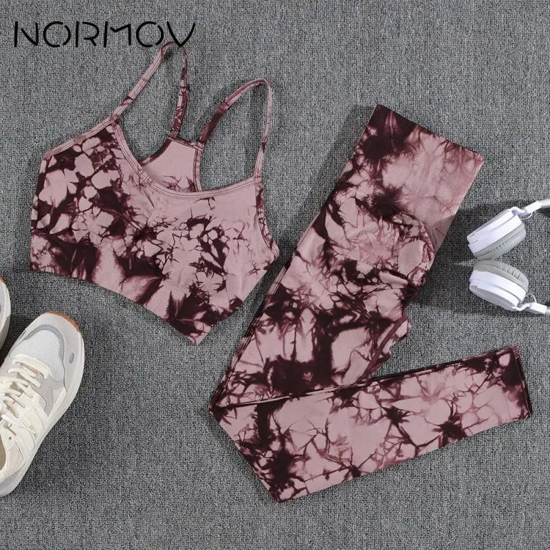 NORMOV Newest Tie Dye Yoga Sets Printing 1/2/3 PCS Gym Set For Women Seamless Leggings Bra Shorts Summer Fitness Outfits