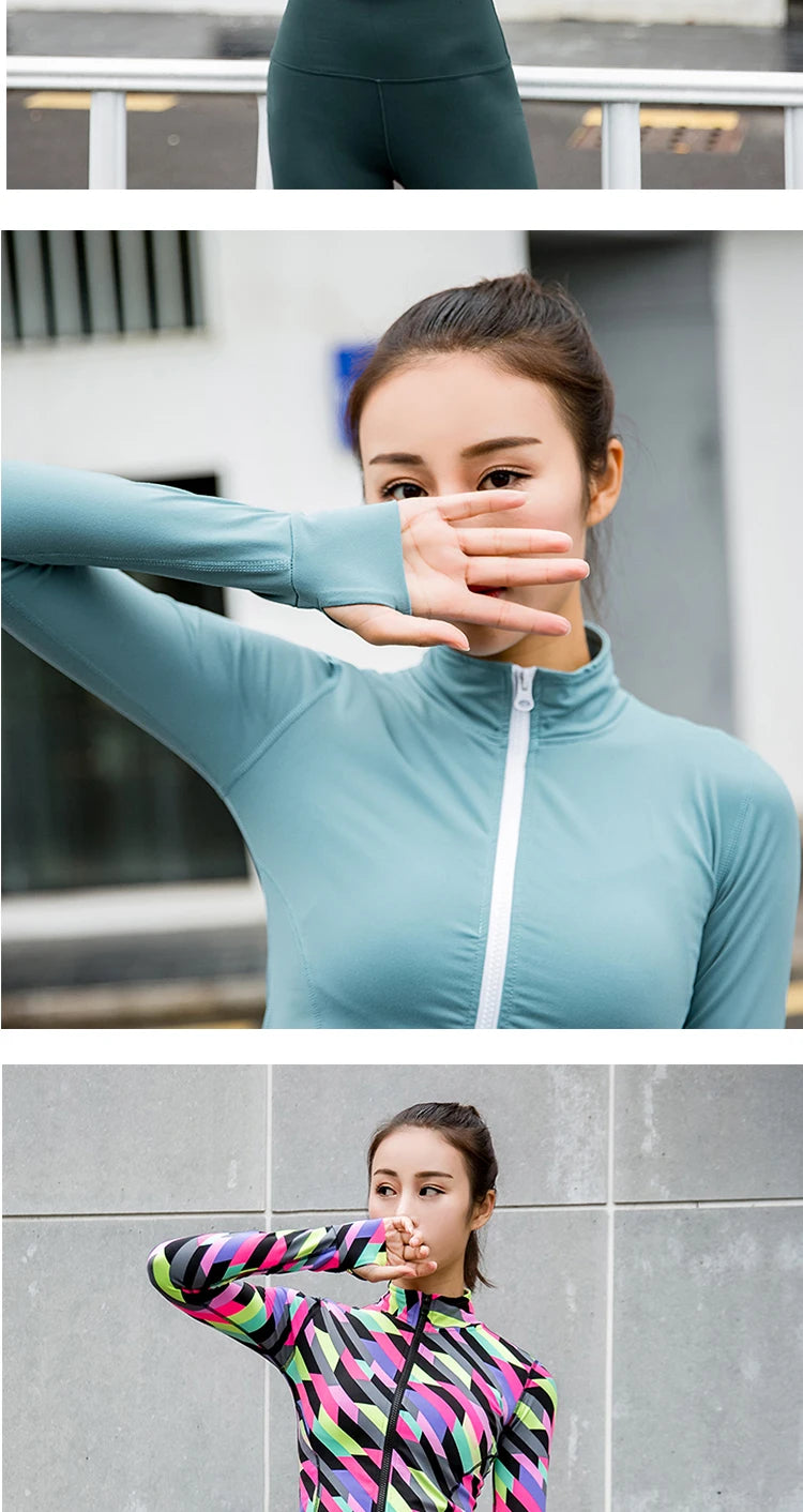 Women Sports Running Long-sleeved Standing-collar Zipper Gymnasium Fast-drying Blouse Women's Breathing Yoga Short-style Coat