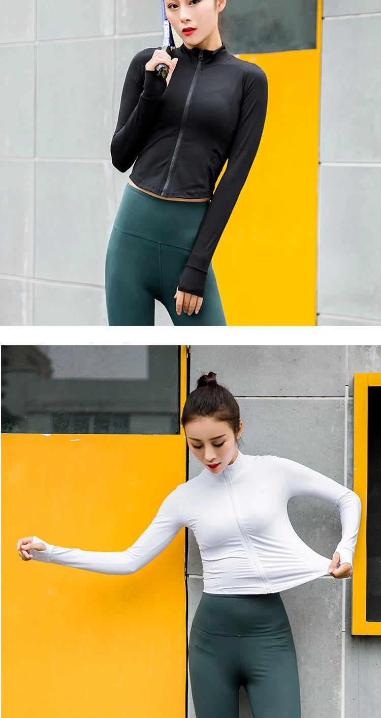 Women Sports Running Long-sleeved Standing-collar Zipper Gymnasium Fast-drying Blouse Women's Breathing Yoga Short-style Coat