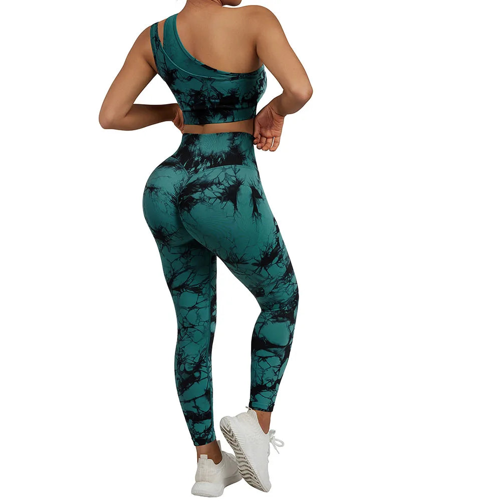 One Shoulder Yoga Sets Women Sportswear Gym Clothing High Waist Leggings Workout Gym Outfits Fitness Wear Sports Yoga Suits