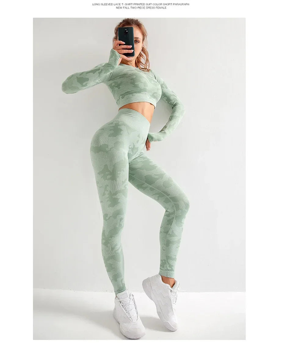 Tie Dyeing Seamless Yoga Set Gym Fitness Two Piece Set Women Clothing Sexy Back Crop Top High Waist Workout Leggings Sportswear