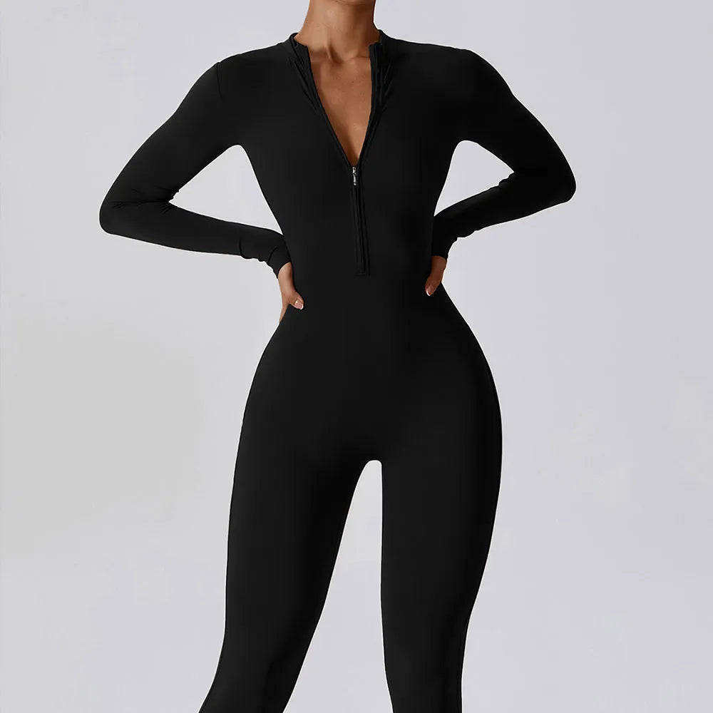 Women's Jumpsuits One-Piece Suit Zipper Long Sleeved Yoga Set Gym Push Up Workout Clothes Fitness Bodysuit Sportswear Tracksuit