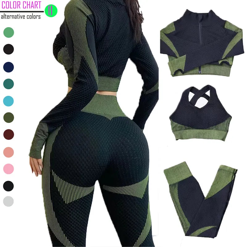 Seamless Yoga Suit 2/3 Piece Set Women Sports Fitness Wear Gym Sports Suit Yoga Wear Workout Running Wear Leggings Suit Women