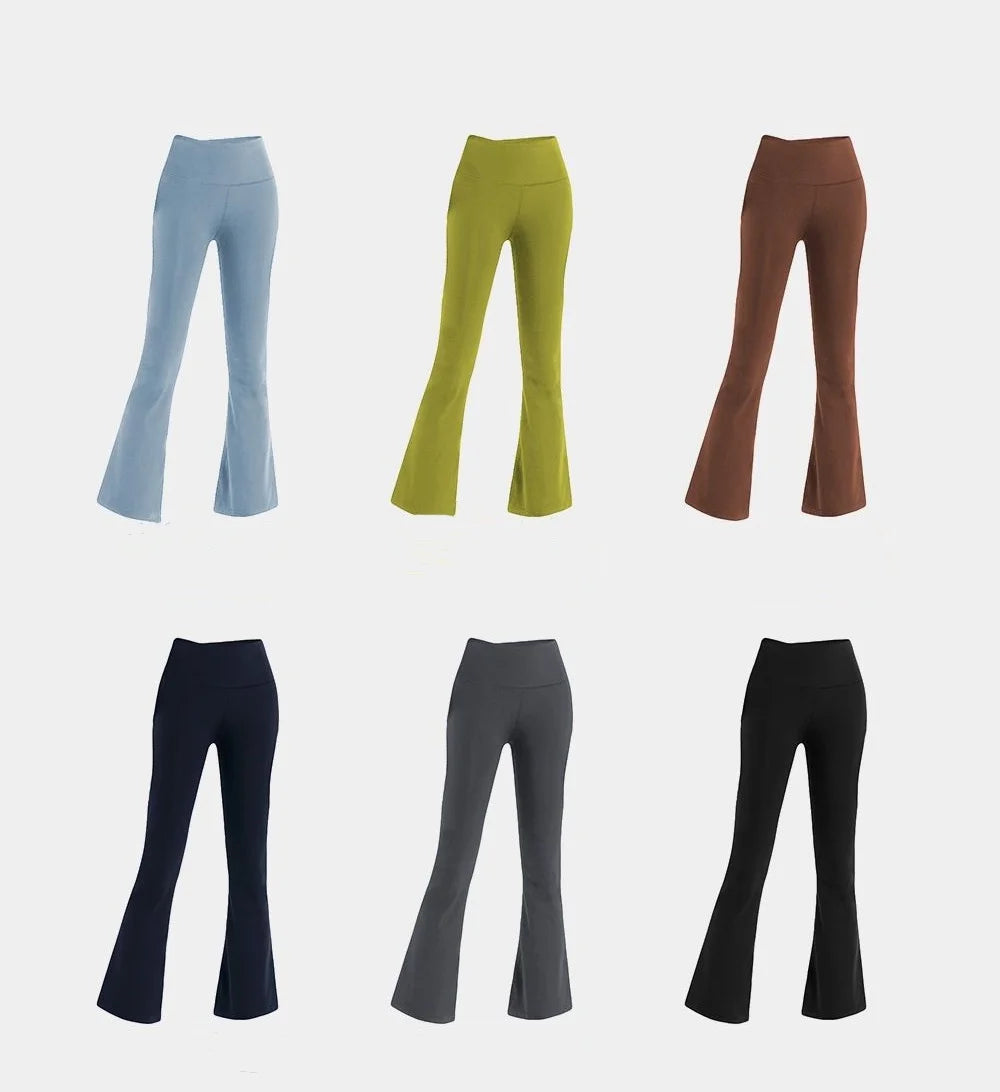 logo YOGA Womens High Waist Flare Pants  Wide Leg Bootcut Yoga Pants with Pocket Soft Lounge Casual